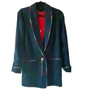 Michael Lewis Women's Vintage Black Wool Blazer M Colorful Trim